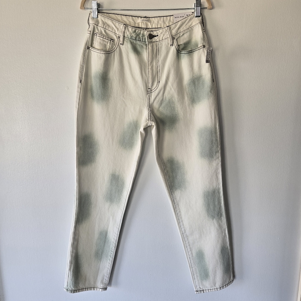 NEW PacSun High Waisted White Green Polkadot Spray Paint Mom Jeans Size 28